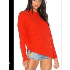 Free People Downtown Pullover Asymmetrical Sweater in Coral Red, Size‎ M